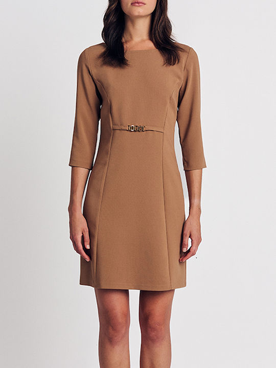 Forel Mini Dress 3/4 Sleeve SandyBrown