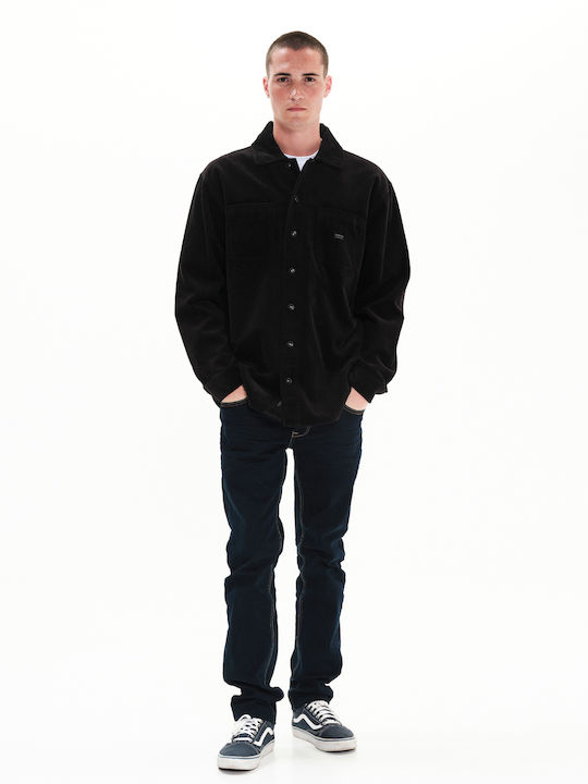 Μακρυμάνικo Κοτλέ Overshirt σε Κανονική Γραμμή Μαύρο