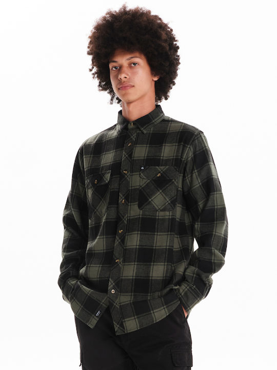 Emerson Men's Shirt Long Sleeve Flannel Checked Olive/black