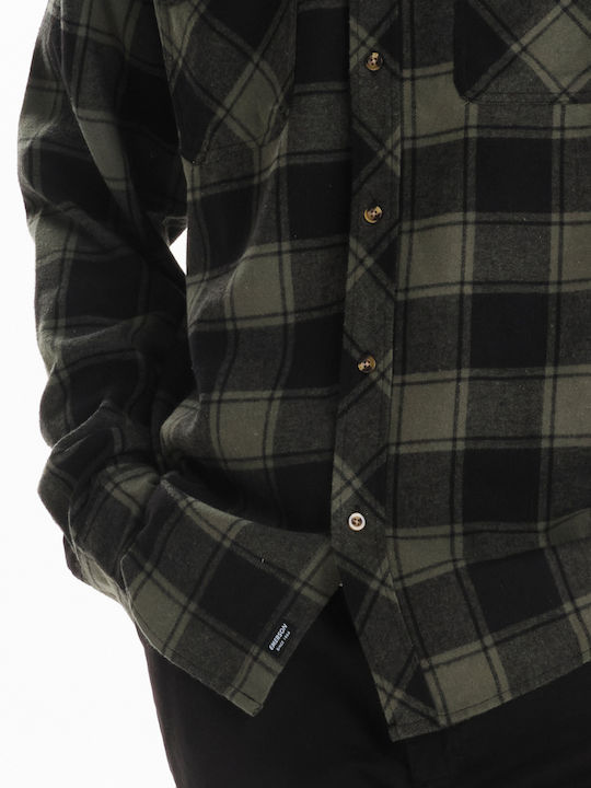 Long-sleeved Flannel Shirt Checked Olive/black