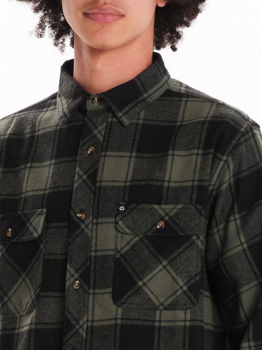 Long-sleeved Flannel Shirt Checked Olive/black