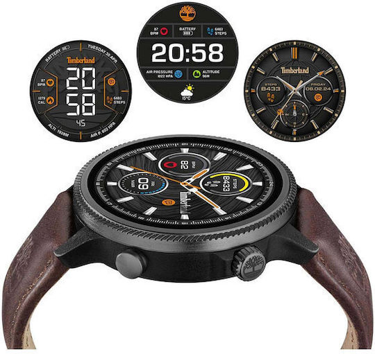 Timberland Trail Force S1 48mm Smartwatch with Heart Rate Monitor (Dark Brown Leather Strap Gift Set)