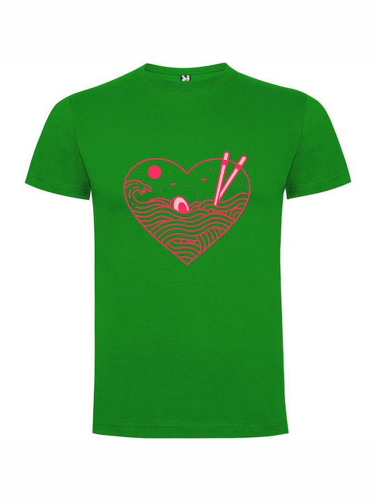 Transcendent Artistic Japanese Inspiration T-shirt Green Cotton