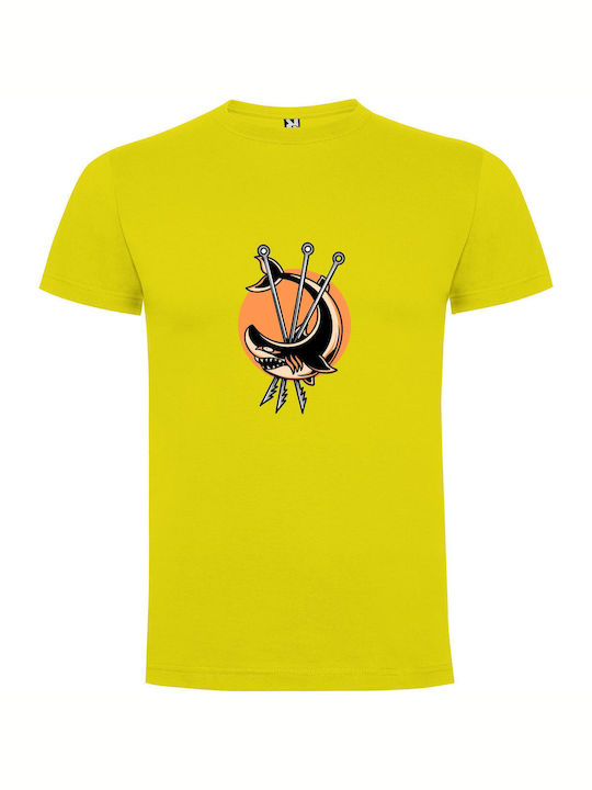 Circular Vector Scissor Art T-shirt Yellow Cotton