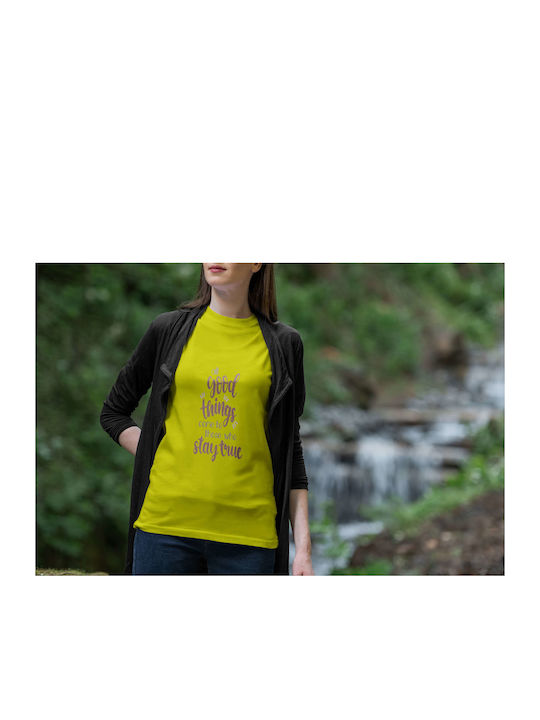 Motivational Quote T-shirt Yellow Cotton