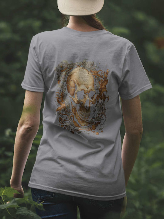 Intricate Skull Artwork T-shirt Gray Cotton