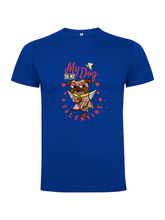 Pug Love By Valentine T-shirt Blue Cotton