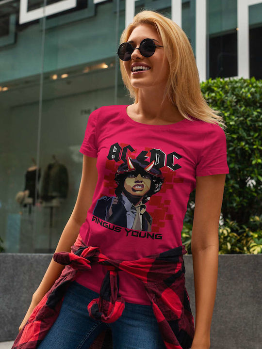 Ac/dc Themed Art T-shirt AC/DC Fuchsie Baumwolle