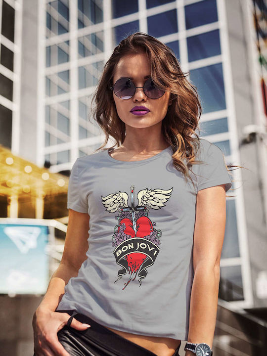 Bon Jovi Heart T-shirt Gray Cotton