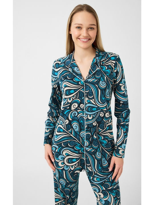 Minerva Winter Women's Pyjama Set Cotton Blue