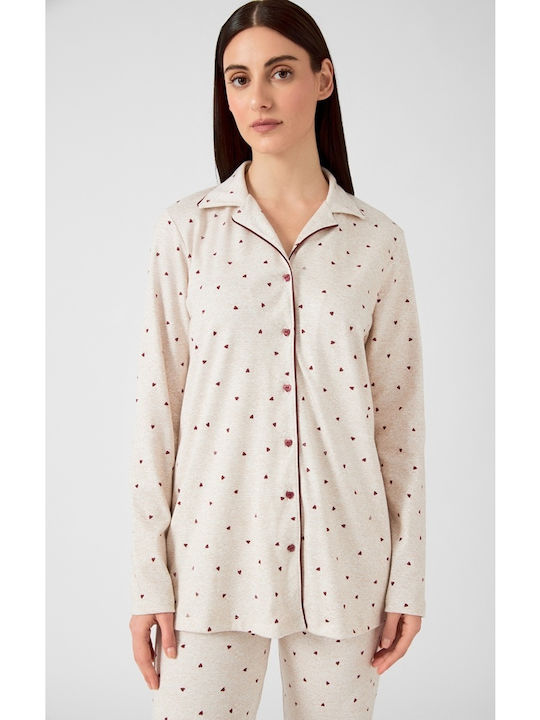 Minerva Winter Damen Pyjama-Set Baumwolle Beige