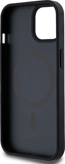 Dkny PU-Leder Hülle mit wiederholtem Muster und unterem Streifen für MagSafe iPhone 15 Schwarz