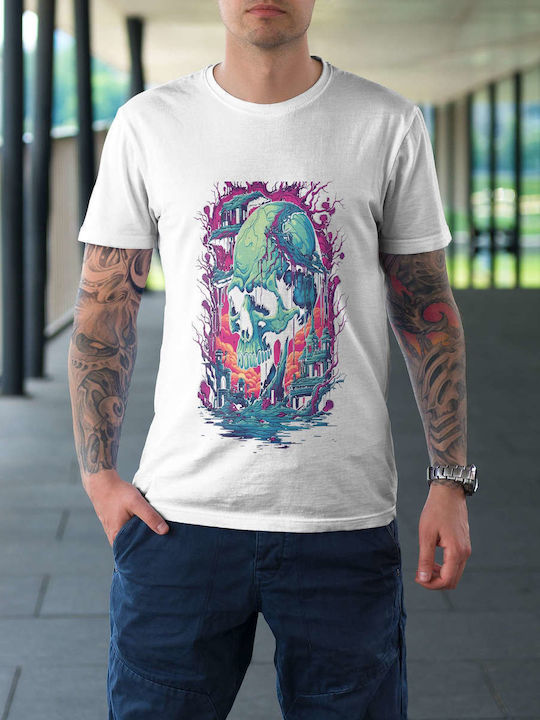 Mystical Skull Landscape T-shirt White Cotton