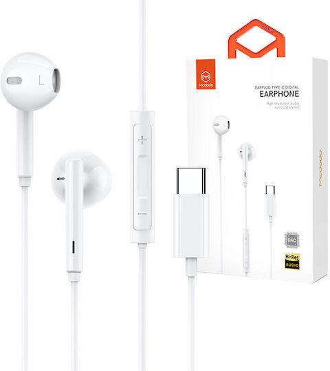 Mcdodo 312B76 In-ear Handsfree Ακουστικά με Βύσμα USB-C Λευκό