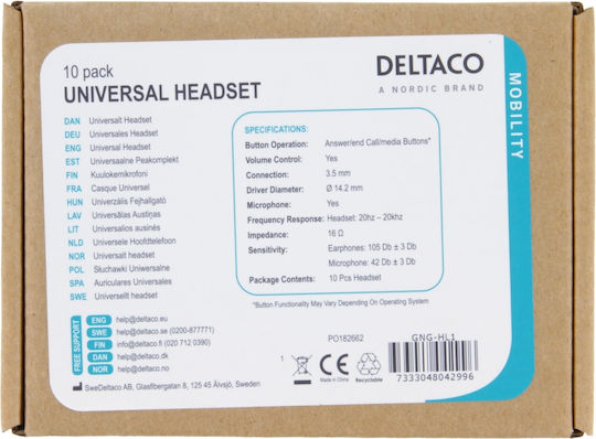 Deltaco GNG-HL1 In-ear Handsfree με Βύσμα 3.5mm Λευκό