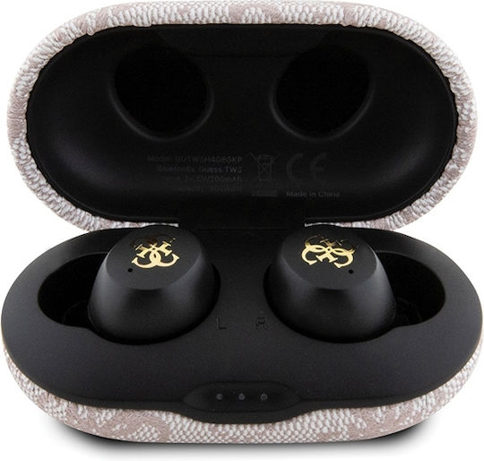 Guess 4G PU Metal Logo In ear Bluetooth хендсфри Слушалки с Кутийка за Зареждане Розов