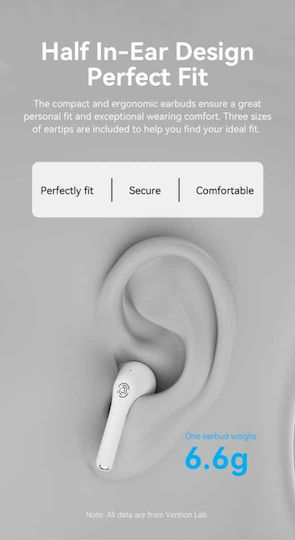 Vention ELF E02 Earbud Bluetooth Handsfree Ακουστικά με Θήκη Φόρτισης Λευκά