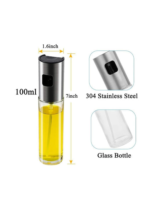 Aj Oil Sprayer for Cooking 100ml, Δοχείο Λαδιού Σπρέι Γυάλινο, Σετ με Βούρτσα Καθαρισμού & Χωνί