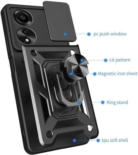 Techsuit Camshield Umschlag Rückseite Kunststoff / Silikon Schwarz (Oppo A60)