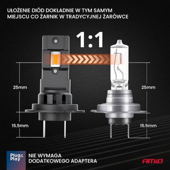 AMiO Λάμπες Αυτοκινήτου H7 LED Ψυχρό Λευκό 44W