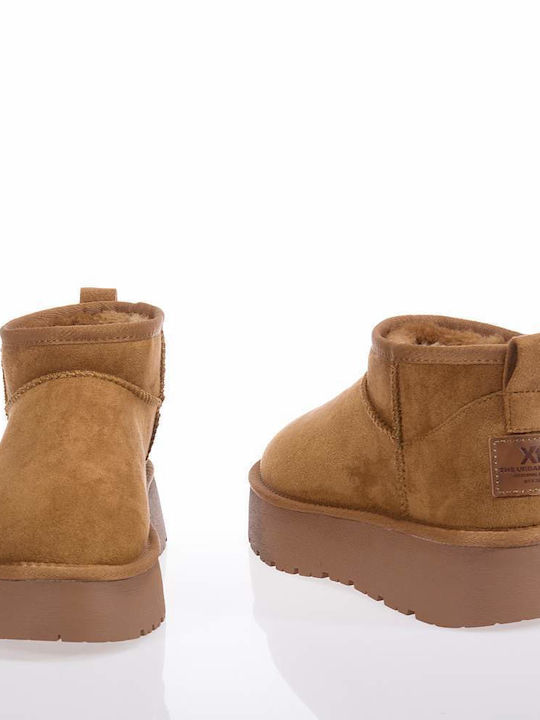 Women's Ankle Boots with Fur Tabac Brown