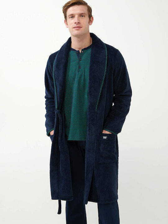 Vamp Χειμερινή Ανδρική Ρόμπα Fleece Blue
