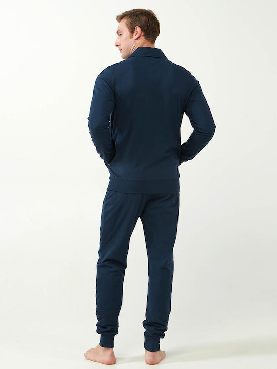 Vamp Χειμερινό Ανδρικό Παντελόνι Πιτζάμας Fleece Blue Caviar