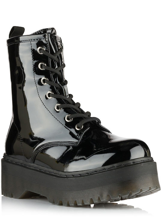 Plato Women's Patent Leather Ankle Boots Black