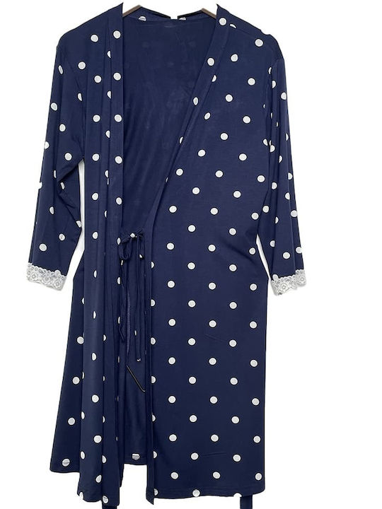 Sorrisino Winter Women's Cotton Robe with Nightdress Dark Blue