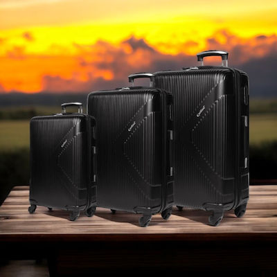 Cardinal Travel Suitcases Hard Black Maximum Height 70cm with 4 Wheels Set of 3pcs