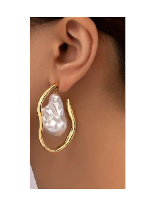 Tatu Moyo Earrings Hoops made of Steel Gold Plated with Pearls