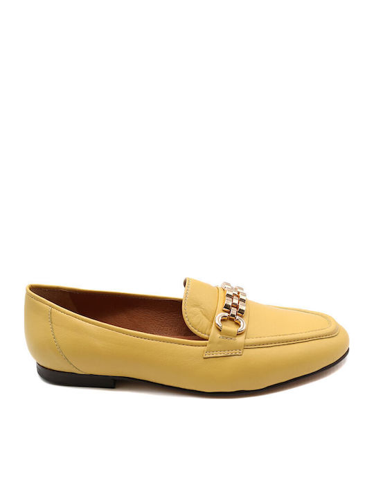 Δερμάτινα Γυναικεία Loafers σε Κίτρινο Χρώμα