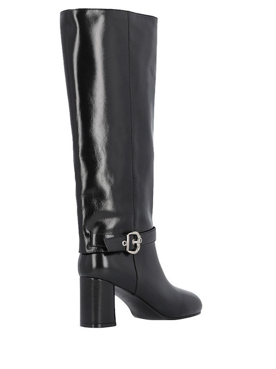 Leder Damenstiefel mit mittlerem Absatz Schwarz SD0129P043_Z99