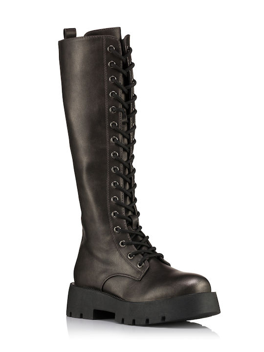 Plato Leather Women's Boots with Laces / Zipper Gray