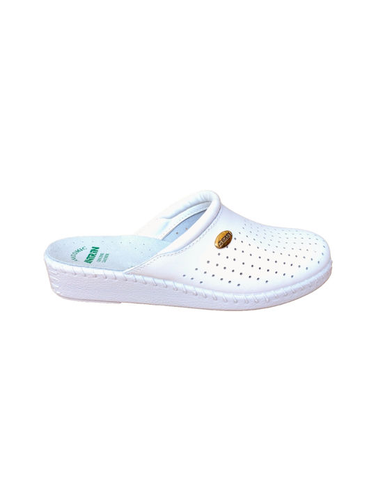 Antrin Leather Anatomic Clogs White