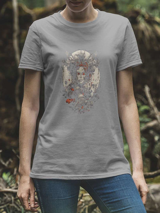 Macabre Fantasy Artwork T-shirt Gray Cotton