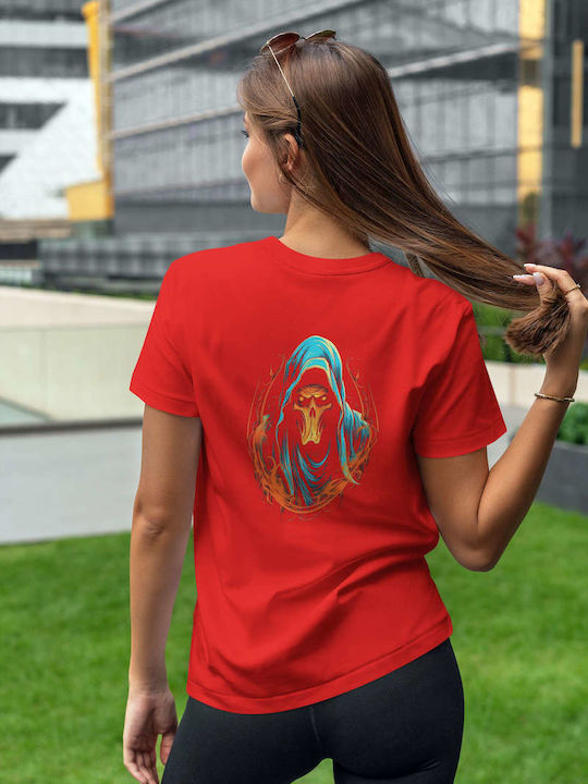 Fiery Hooded Skull T-shirt Red Cotton