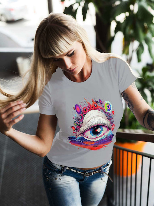 Surreal Psychedelic Eye T-shirt Gray Cotton