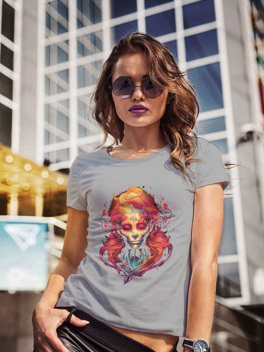 Vibrant Ethereal Portrait T-shirt Gray Cotton