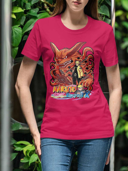 X Promotional Poster T-shirt Naruto Fuchsia Cotton