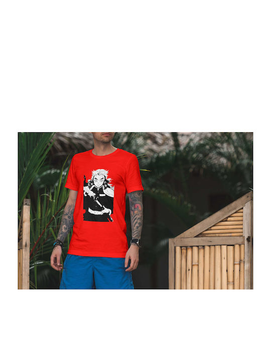 Sword-wielding Character T-shirt Red Cotton