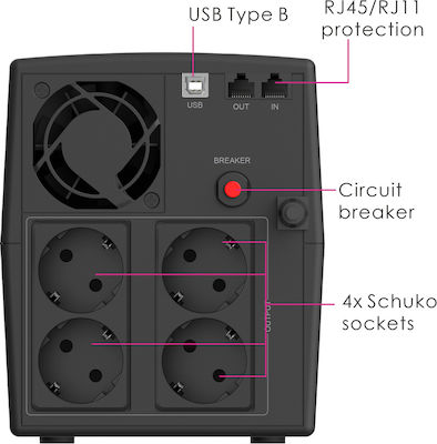 Powertech PT-1298 UPS Line-Interactive 2200VA 1320W with 4 Schuko Power Plugs