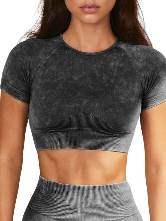 Paulina Women's Sports Crop Top Short Sleeve Gray