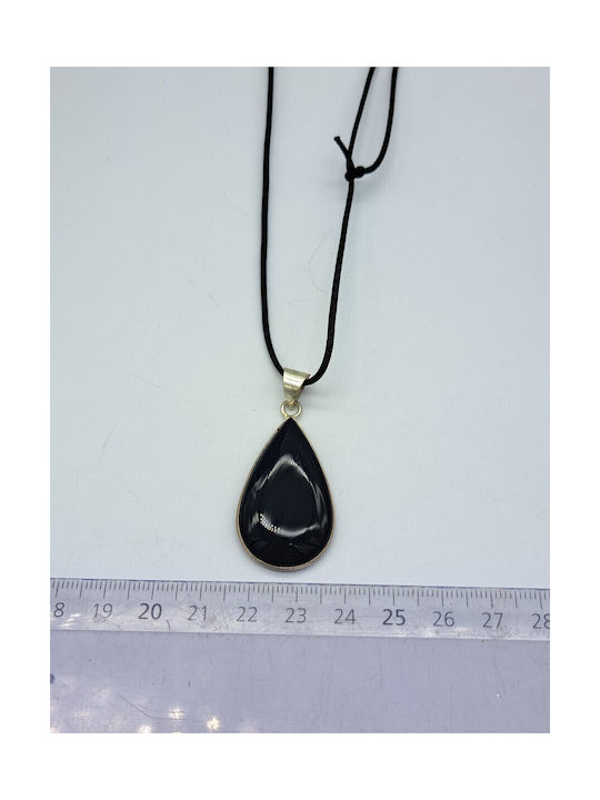 Silver-Plated Obsidian Teardrop Cabochon Necklace