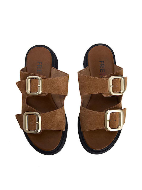 Keep Fred Leather Women's Flat Sandals Flatforms in Brown Color