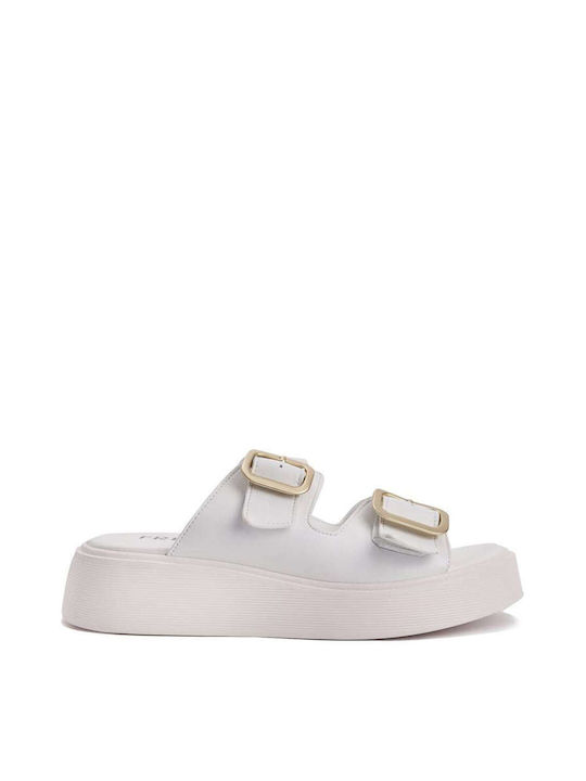 Keep Fred Leather Women's Flat Sandals Flatforms in White Color