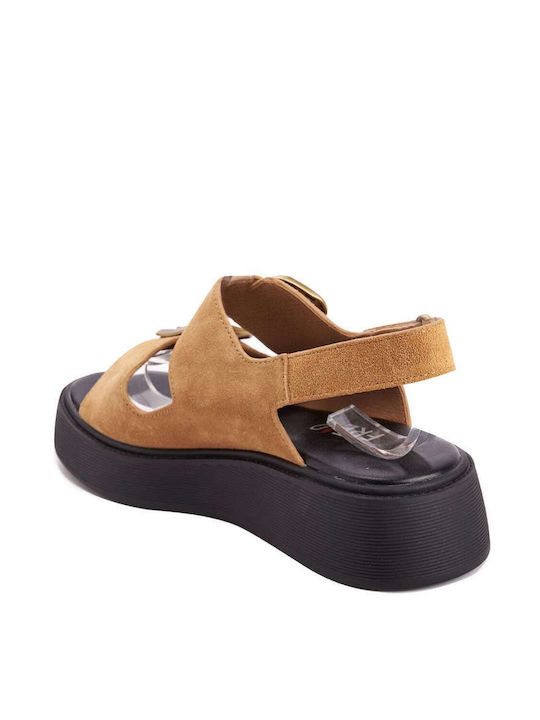 Keep Fred Women's Flat Sandals with Strap Flatforms in Brown Color