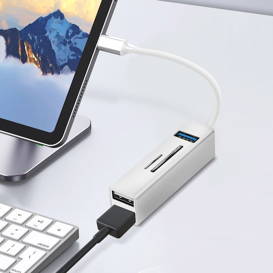 5-in-1 Usb-c Hub 3x Usb Ports Sd Microsd Card Reader Silver