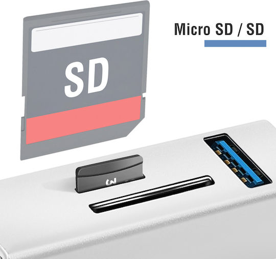 5-in-1 Usb-c Hub 3x Usb Ports Sd Microsd Card Reader Silver