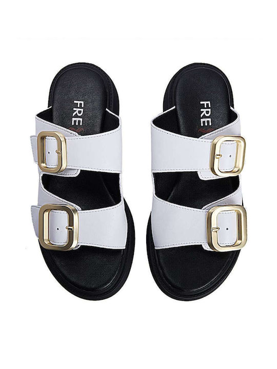 Keep Fred Leather Women's Flat Sandals Flatforms in White Color